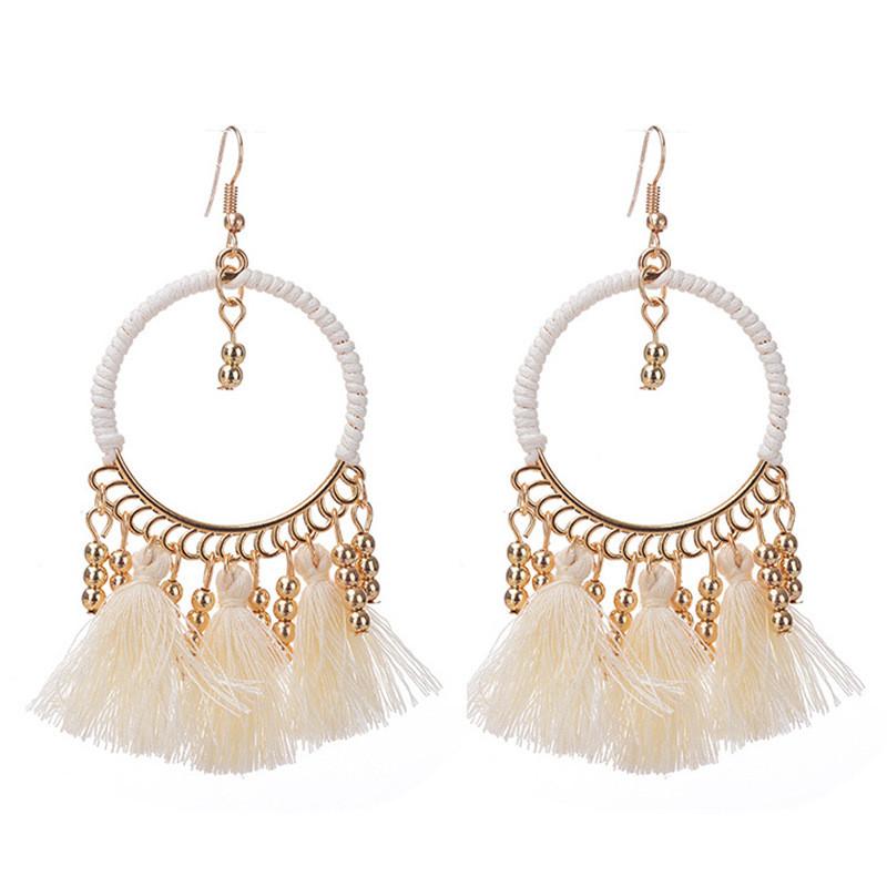Pinkdudu Ethnic Style Rice Bead Tassel Bohemian Women Earrings Travel Accessories for Women PD2038