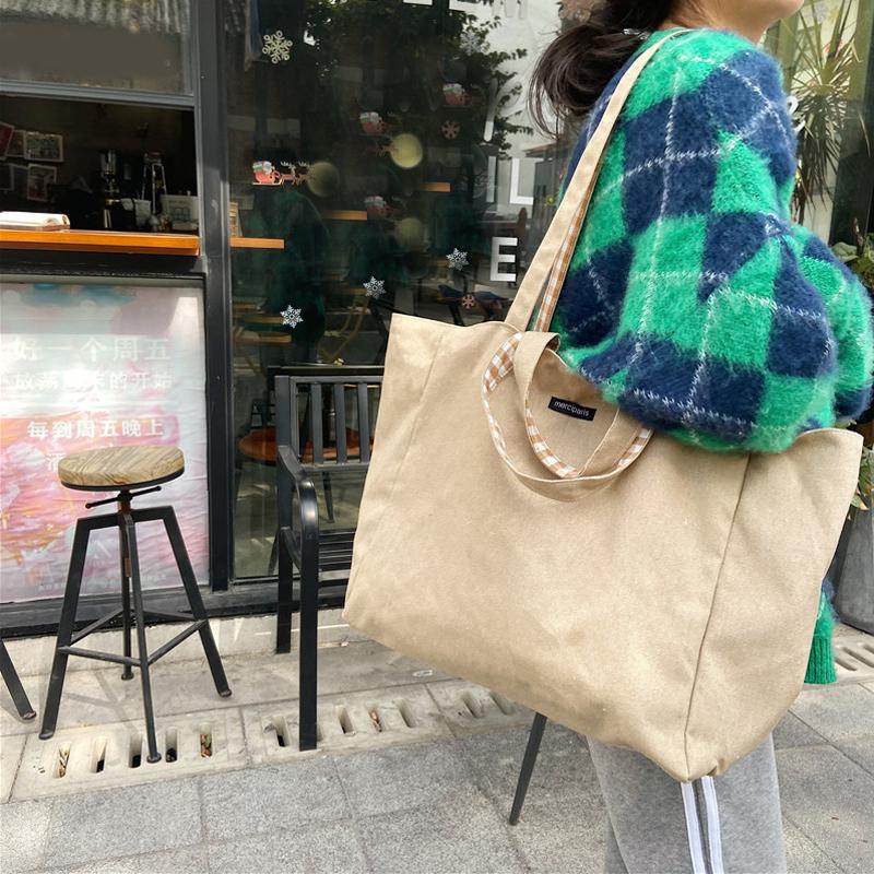 Canvas Bags for Women Shoulder Totes Bag Designer Handbags Girls Casual Solid Plaid Shopper Large Capacity Double Side Bags MIT