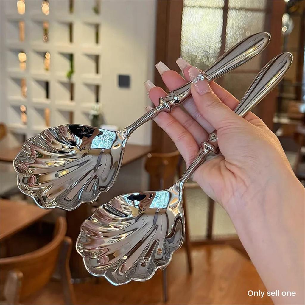 BHBL Stainless Steel Tableware Shell Spoons with High-End Gourd-Handled for Household Hotel Serving Cafeteria Shares Spoon