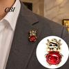 Decorative Coat Pin Golden Plated Alloy Cow Brooch, Red Faux Crystal Belly Cattle Lapel for Anti-oxidation Brooch Men Women, Animal Clothes