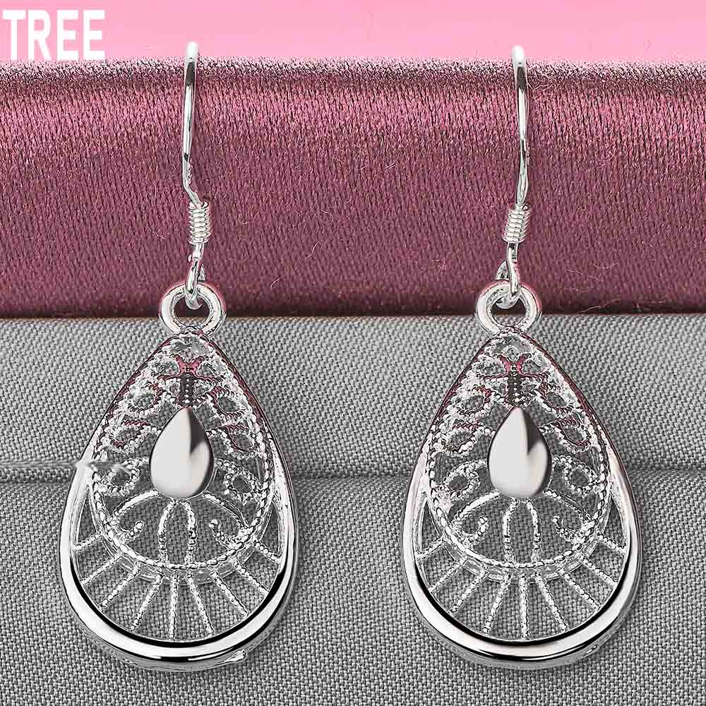 925 Sterling Silver Droplet Shaped Pendant with Piercing Earrings Fashionable Wedding Jewelry