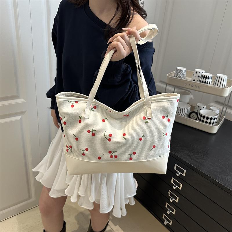 High Aesthetic Fruit Printed Tote Bag, New Trendy Large Capacity Shoulder Bag, Patchwork Casual Commuting Versatile Bags