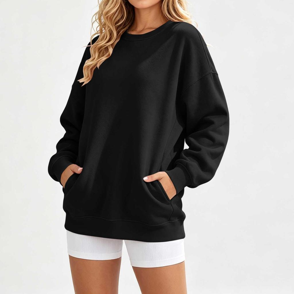 Trendiges lockeres Sweatshirt für Damen - Pullover mit Farbe, Rückenfalten und Taschen