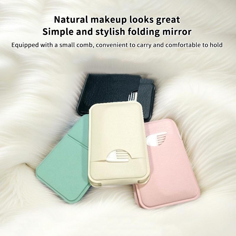 Desktop Makeup Mirror Pu Leather Portable Vanity Mirror Foldable Hand Mirror Compact Mirrors With Comb For Travel Tool
