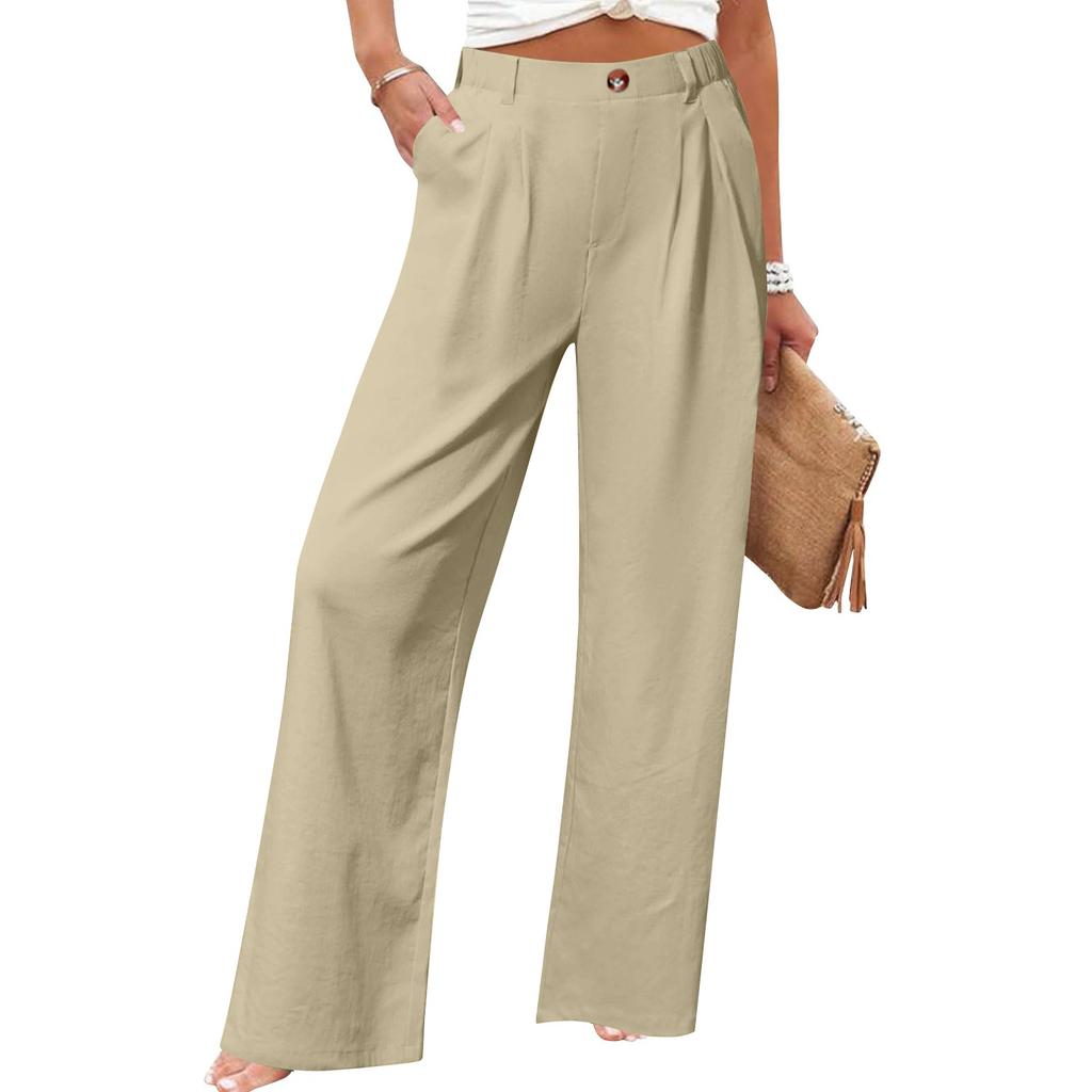 Women's Casual Fashion Wide Leg Pants High Waist Long Wide Leg Pants Button Long Pants With Pockets Casual Pants