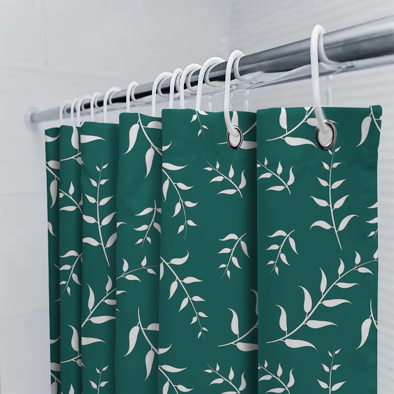 White Leaf Green Shower Curtain Bath Mat Waterproof Bathroom Decor