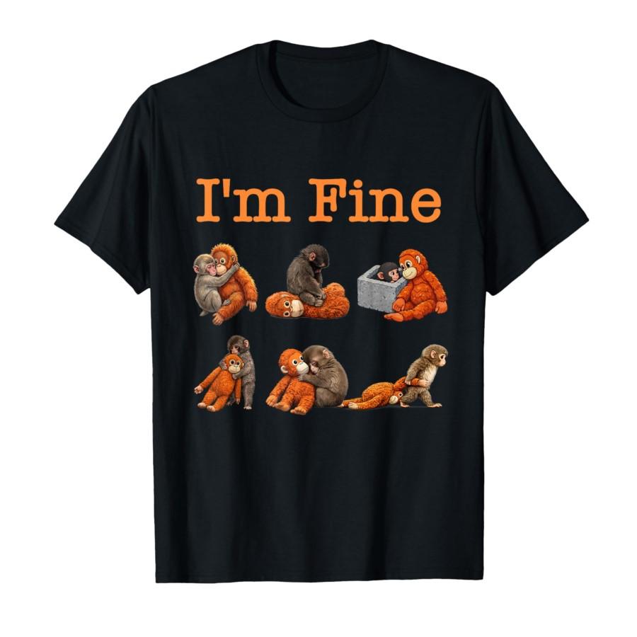 I m Fine Sad Monkey Punch with an Orange Toy Plush Hugging T-shirt For Men Women 100% Cotton T Shirts Short Sleeve Tops 0227-... S разноцветный