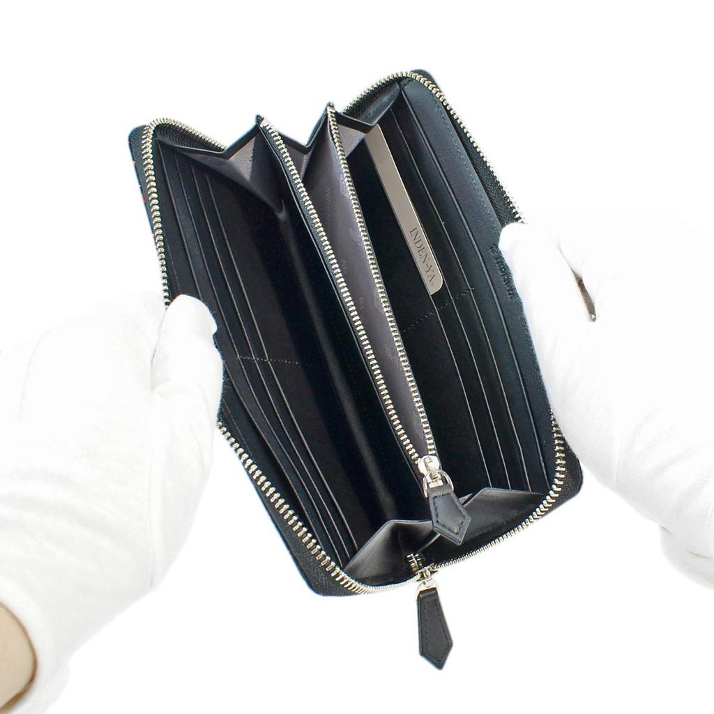 Inden Long Round Deerskin Black with Red Dragonfly Inden-ya Wallet, Wallet, Y-Shaped, Zipper, Leather, Lacquer, Pattern, 2111-21-008