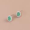Natural Green Chalcedony & Rhinestone Stud Earrings in S925 Sterling Silver for Women's Elegant Daily Wear