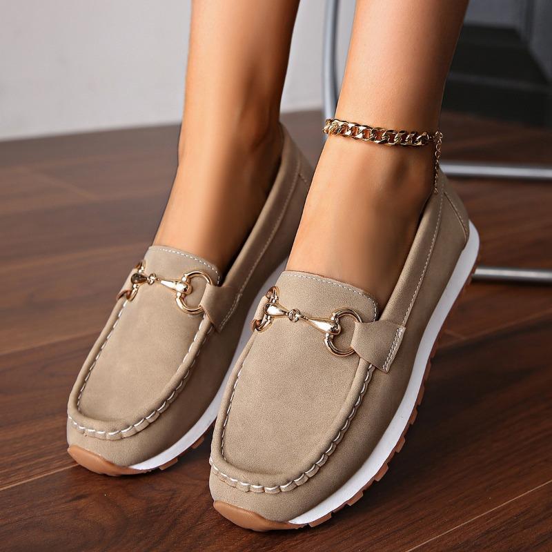 Large size single shoes women's autumn new metal chain flat bottom thick bottom casual