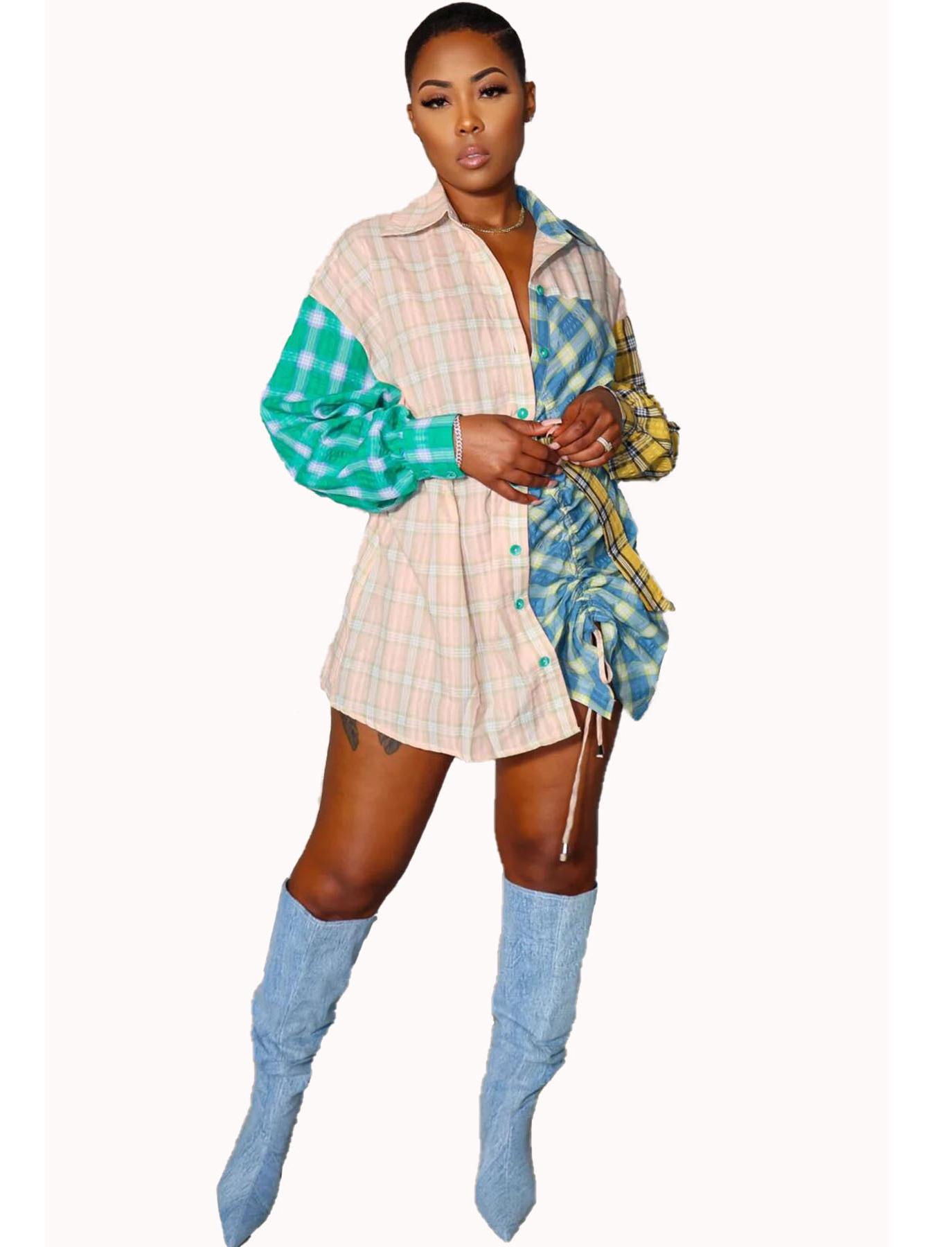 

Европейский и американский женский клетчатый кардиган с цветными блоками и завязками 2XL белый