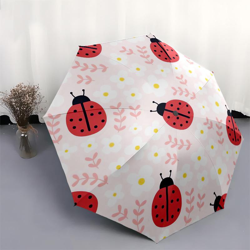 1 st Ladybug Blommig Mönster Paraply med Plast Handtag, Lämpligt för Alla Årstider ParaplyPT460
