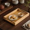 Rectangular Bamboo Serving Tray with Raised Edge Versatile Metal Handles