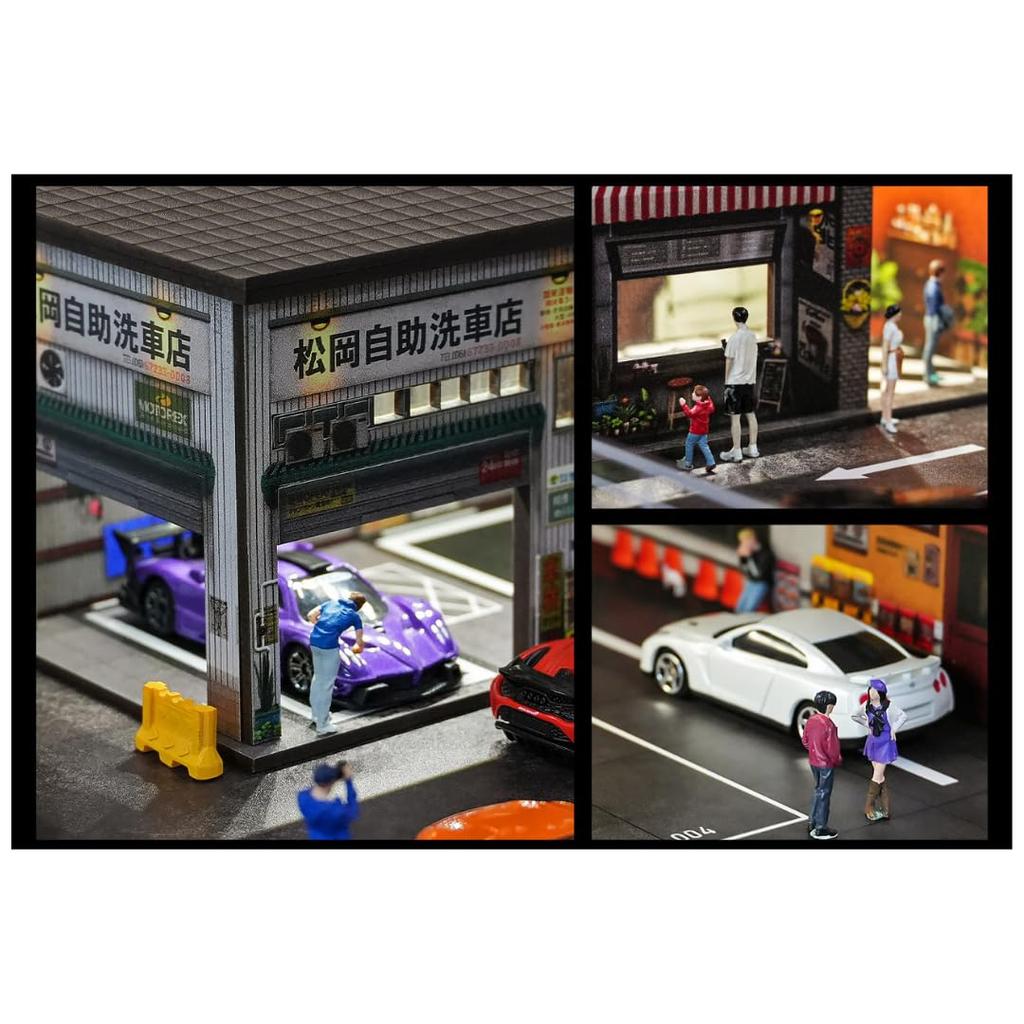 GarageLine Miniature Car Cafe Diorama Display Photography Streetscape Collection GL0004 1/64 Case, Background, Model, (green) [Used]
