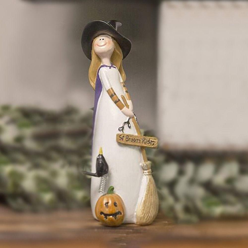 Exquisite Halloween Witch Figurines Cartoon Witch Ghost Ornaments Resin Witch Statue Desktop