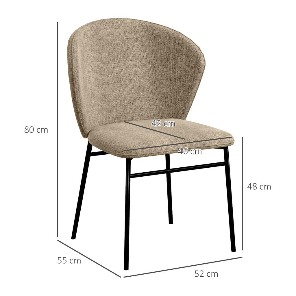 Set of 2 dining chairs padded seat in linen-look fabric stable steel legs modern design light brown