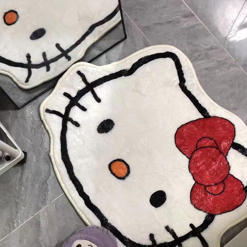 Cartoon Kitty Faux-Kaschmir Fußmatte - Unregelmäßige Form, Wasserabsorbierende Tür-/Badezimmermatte
