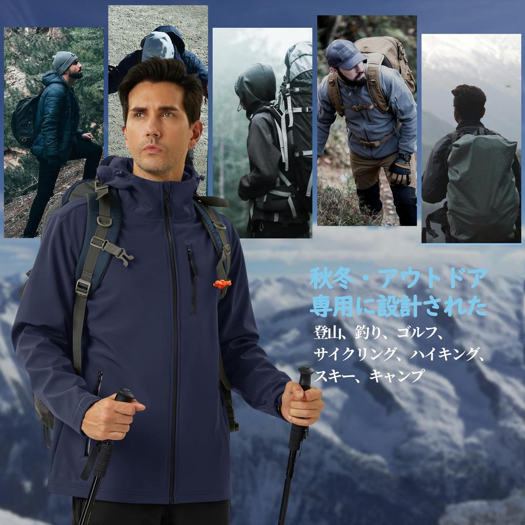 TACVASEN Hooded Solid Outerwear for Spring and Size 3XL Men's Abrasion-Resistant Jacket, Stretch, Color, Autumn, Navy,