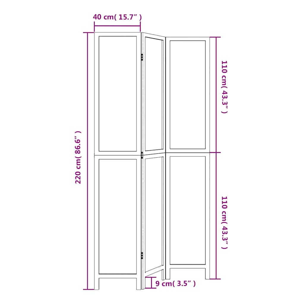 3 Piece Room Divider White Solid Paulownia Wood