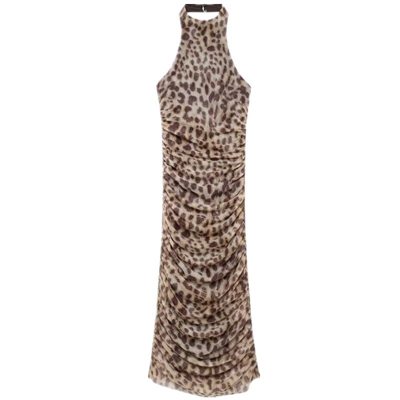 

Fashion Style 2024 Autumn New Women s Clothing Silm Leopard Print Sleeveless Printed Silk Net Dress 5039813 Figure Color L