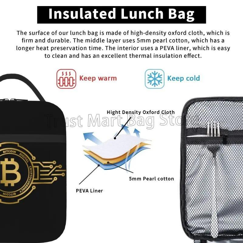 Bitcoin Logo Print Thermal Lunch Box Reusable Cooler Insulated Lunch Bag Waterproof Meal Food Container Bento Tote Bags for Work