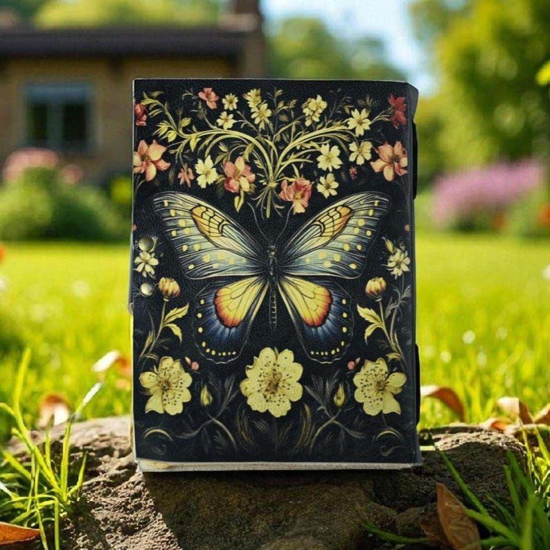 Book of Shadows – Leather Spell Journal with Moth Butterfly – Witchcraft Grimoire – Gift for Her & Daughter