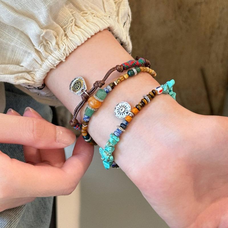 Irregular Stone Beaded Geometric Round Color Bracelet Retro Ethnic Style Bracelet Niche High-end Jewelry Women