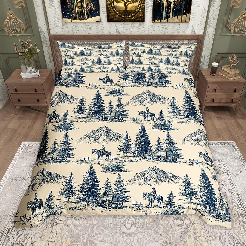 Homewish Western Cowboy Duvet Cover Set Rustic Farmhouse Comforter Cover Set Country Life Bed Set