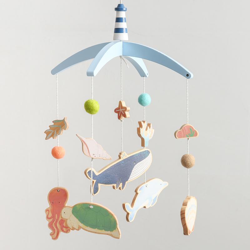 Baby Bed Bell Hanging Toy 0-12 Months Newborn Wooden Mobile Music Crib Rattle Toy Cartoon Whale Crib Holder Bracket Infant Gift