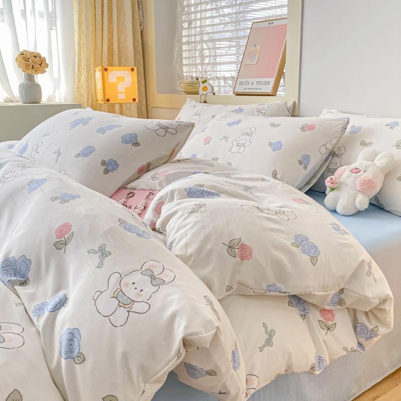Small Fresh Washed Cotton Four-piece Set, Bedding Quilt Cover, Dormitory Single Bed Three-piece Set