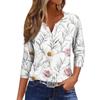 Women's Fashion Casual Floral Print V-Neck Short Sleeve Decorative Button Three-quarter Sleeve T-Shirt Top