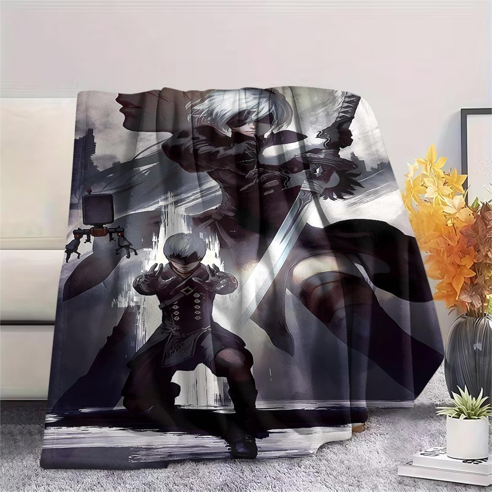 1Pc Yorha 2b Print Flannel Blanket, High quality Comfortable for All Seasons, Home Decor, Warmth and Comfort, Perfect for Christmas Gifts