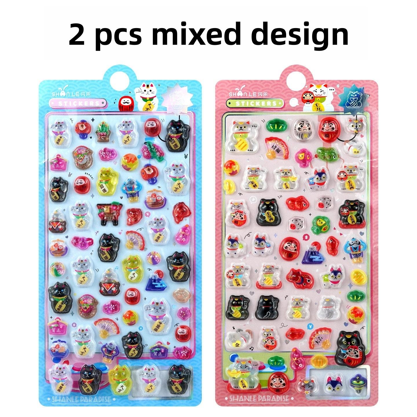 

2 pcs Japanese Style Lucky Cat Drop 3D Relief Stickers Scrapbooking Diy Journal Stationery Sticker Deco School Supplies Gift