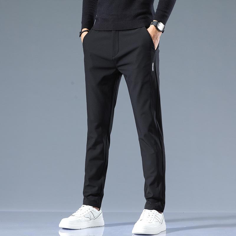 Casual pants men's autumn and winter thickened business simple slim-fitting small feet straight trousers