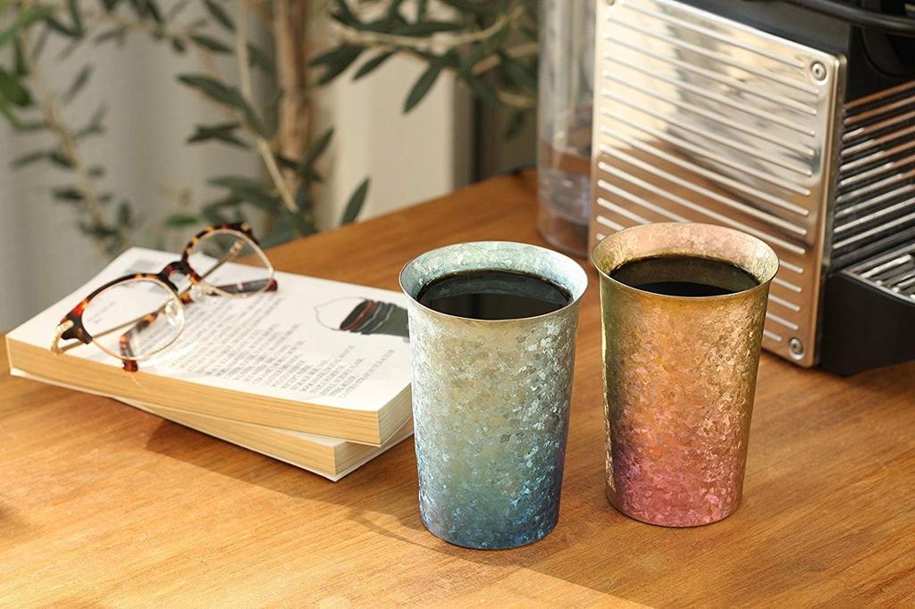 HORIE Titanium double tumbler made in Niigata wide blue x pink set T13KM300WDSET Tsubame, prefecture, kiln-made, mouth, 290cc, Yui, 2-color