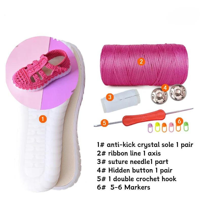 1 Set Hand-woven Hollow Line Hook Sole Kids Adult Roman Sandals Crystal Bottom Hooks Sandals Crocheted Diy Hand-knitted Material