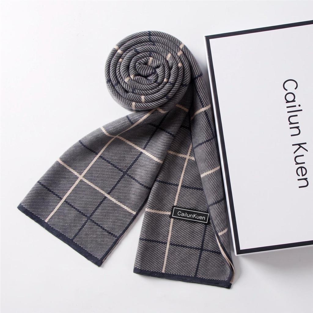 2026 New Men's Wool Plaid Scarf – Trendy Knitted Korean Style, Versatile and Warm Winter Accessory