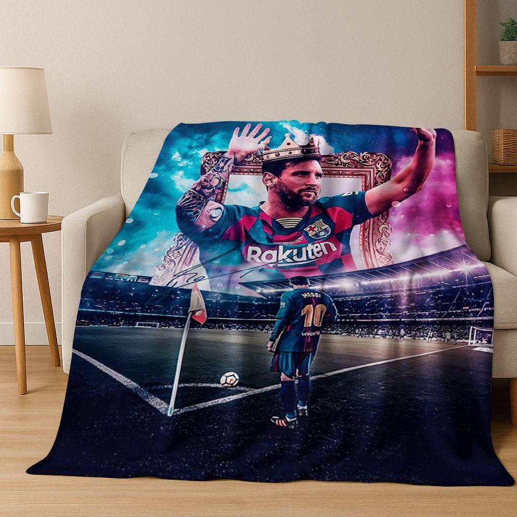 Coperta in Flanella con Disegno Animato M-Messi Capra Stella del Calcio, Coperta Morbida e Accogliente per Casa Camera da Letto Letto Divano Coperta da Picnic