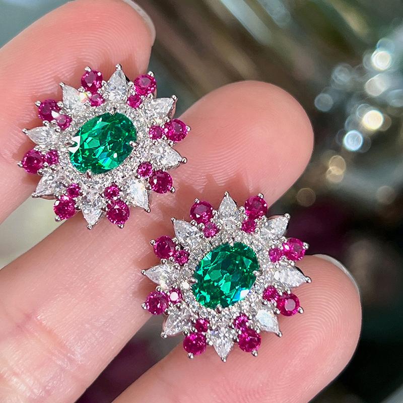 Graceful Lady Gorgeous Stud Earrings Bright Colorful Zirconia Stone Jewelry Temperament Female Wedding Party Accessories