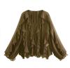 Camisa Casual con Volantes para Mujer Tops Holgados con Cordones y Aberturas en V Blusas de Primavera Ropa para Mujer