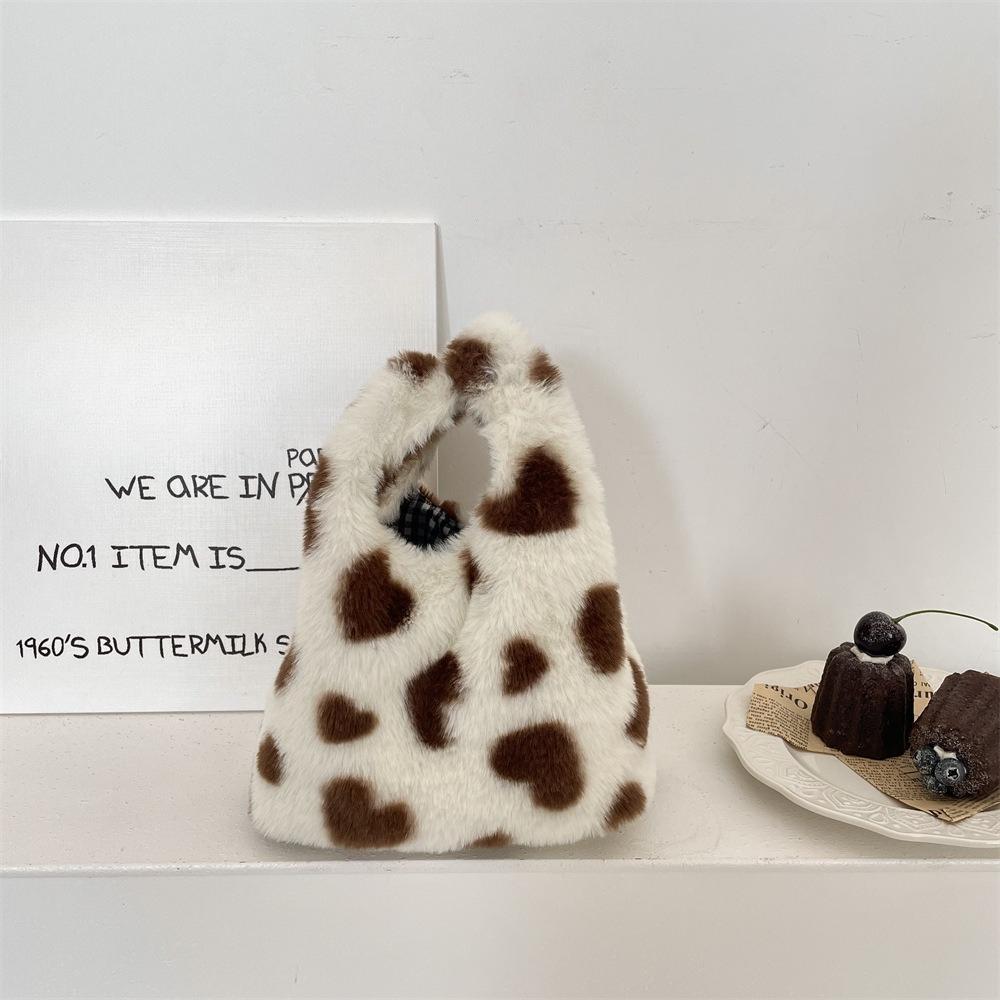 Leopard Print Women Clutch Bag Soft Plush Autumn Winter Fashion Handbag Tote Storage