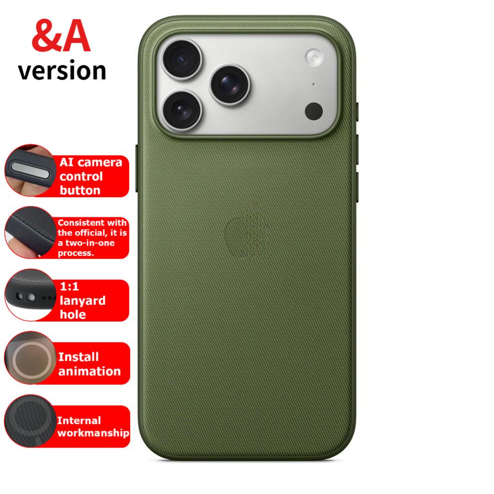 

Magsafe 1:1 Оригинальный чехол Apple Techwoven с магнитом для iPhone 17Pro Max, чехол для беспроводной зарядки, полная защита логотипа, чехол для 17Pro iPhone 17 Pro Max &A зелёный