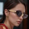 Rimless Rhinestones Punk Sunglasses Women  Luxury Brand Design Vintage Metal Small Frame Sun Glasses For Ladies Eyewear