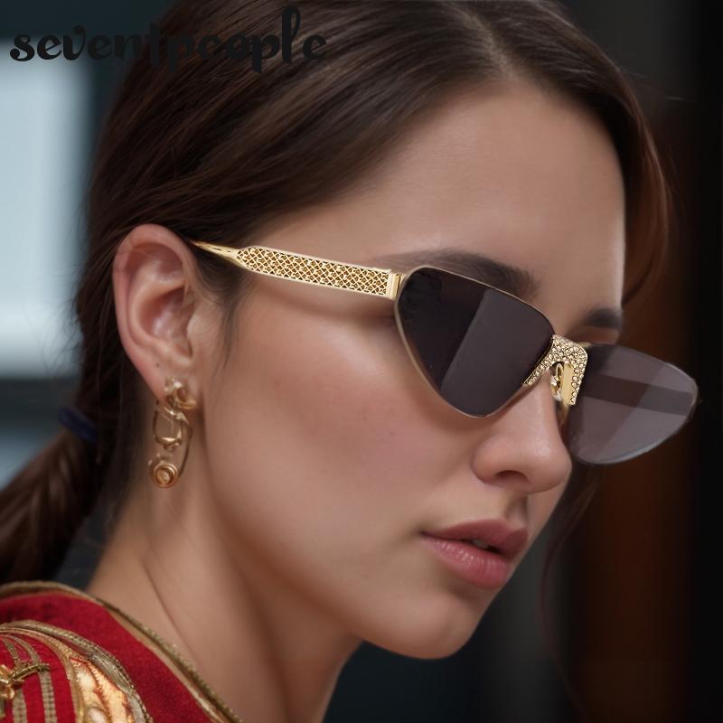 Rimless Rhinestones Punk Sunglasses Women Luxury Brand Design Vintage Metal Small Frame Sun Glasses For Ladies Eyewear