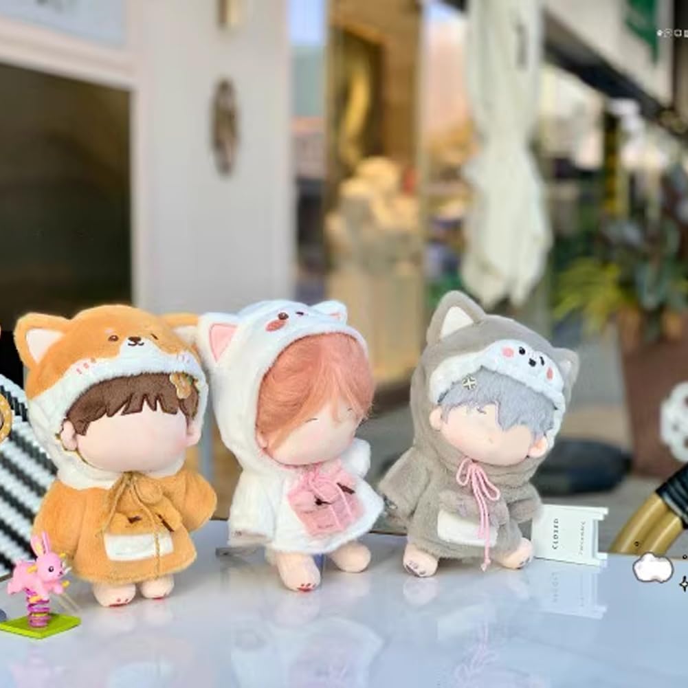 YUYAKESHI Cotton Doll Clothes, Animal Doll Clothes, Jacket, Hat with Ears, Plush Toy Kigurumi, Cute Animal, Fluffy Cloak (Cat, 10cm)