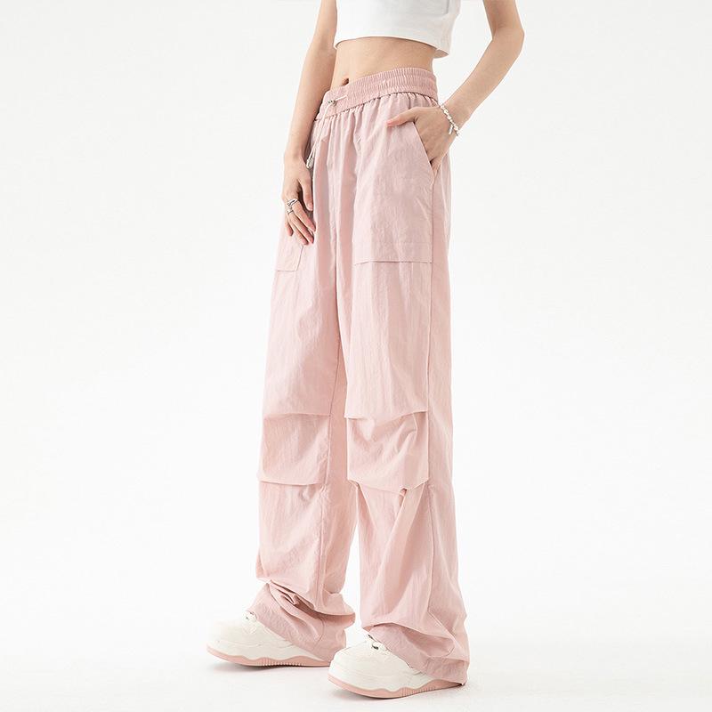 2024 Americké dámské vysokopasé cargo padákové kalhoty: Podzimní větrovka s rovnými nohavicemi pro volnočasové sporty a turistiku