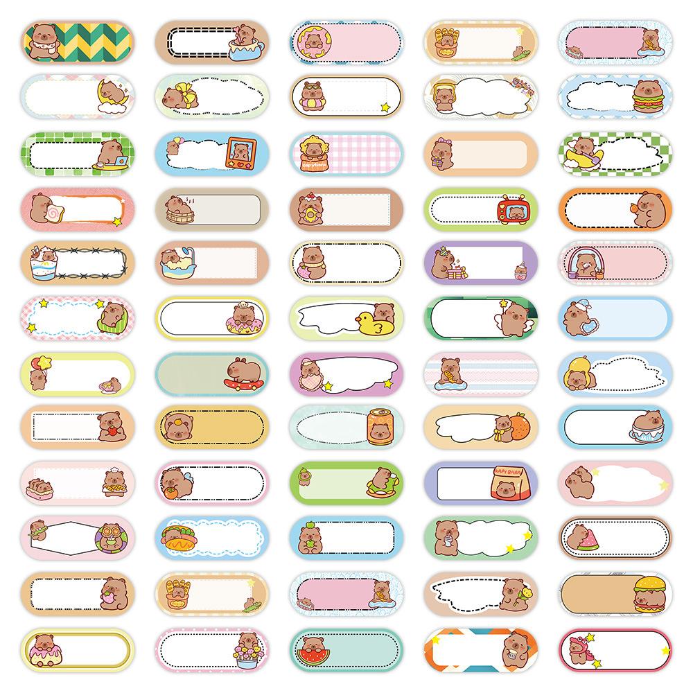 10/30/60pcs Cute Capybara Series Name Label Stickers Decals DIY Stationery Laptop Luggage Notebook Funny Decoration Sticker Pack