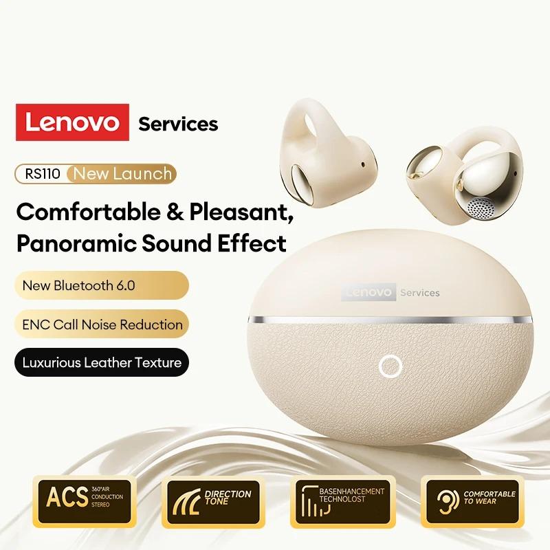 Original Lenovo RS110 OWS Open-Ear Wireless Earbuds Clip On Bluetooth 6.0 Headphones Gaming Music Earphones IPX4 ENC Call Noise Cancellation