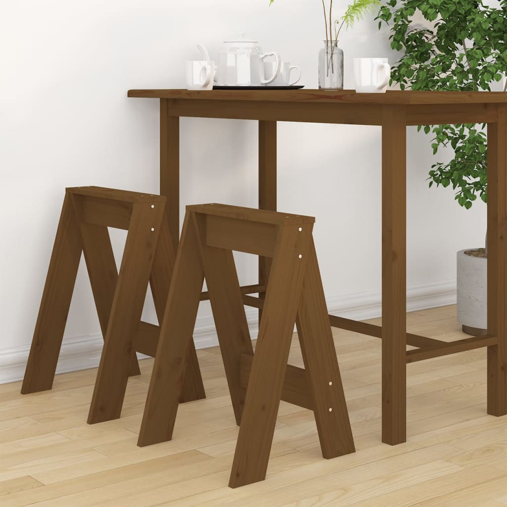 Stool Set 2 Pcs Honey Brown 40 X 40 X 60 Cm Solid Pine Wood