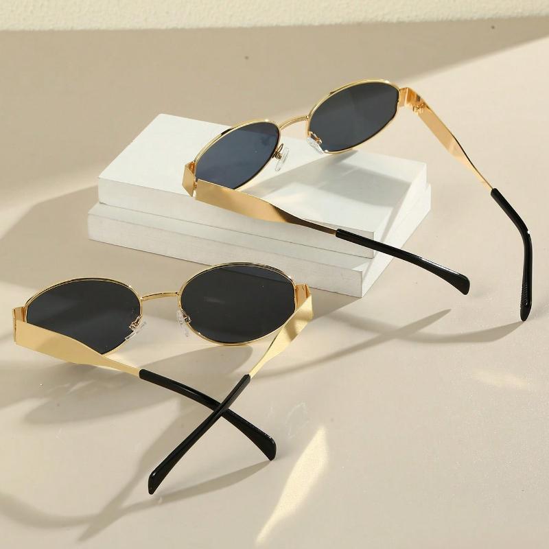 Oval Stylish Metal Frame Vintage Eyeglasses For Women, Fashion Accessory For Summer Beach Vacation,Outdoor,Travel
